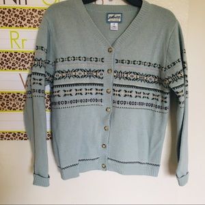 Pendleton lambswool cardigan green button down Nordic print